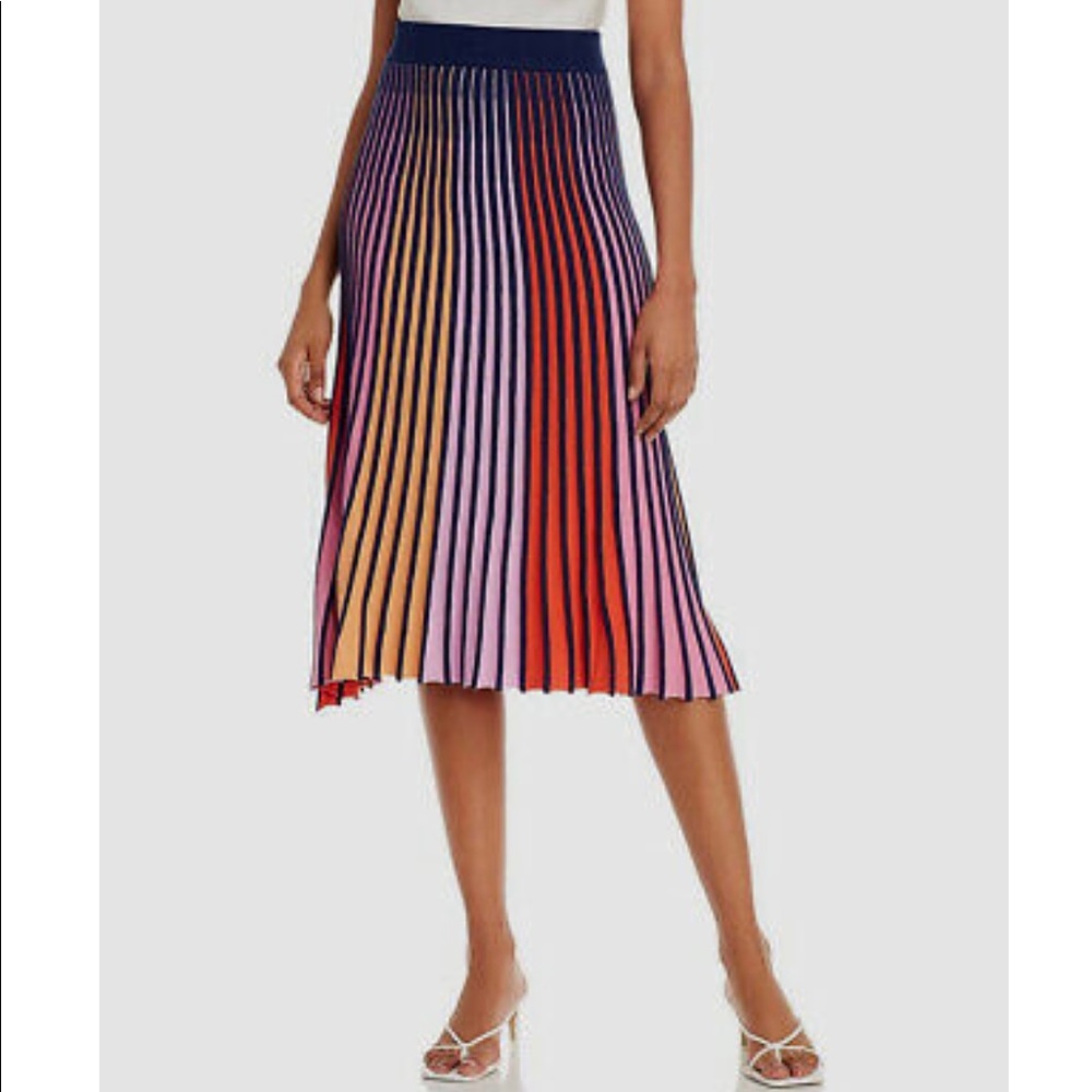 Neiman Marcus Women’s Blue Elastic Stripe Pleated Midi skirt size: XL